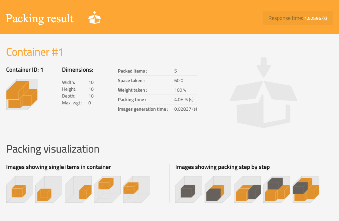 3dbinpacking.com Result Example